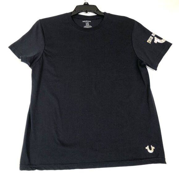 True Religion Mens Short Sleeve T-Shirt Size Large Silver Horseshoe Logo Black - Picture 1 of 6